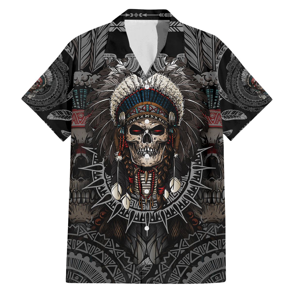 Skull Native American Warrior Family Matching Mermaid Dress and Hawaiian Shirt - Wonder Print Shop