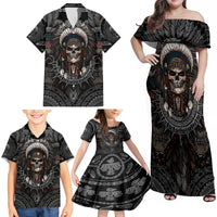 Skull Native American Warrior Family Matching Off Shoulder Maxi Dress and Hawaiian Shirt - Wonder Print Shop