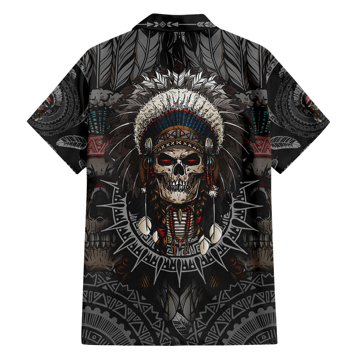 Skull Native American Warrior Family Matching Off Shoulder Short Dress and Hawaiian Shirt - Wonder Print Shop