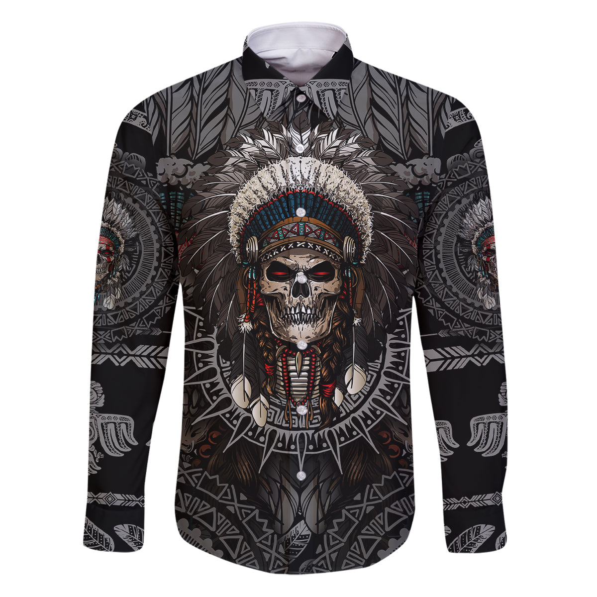 Skull Native American Warrior Family Matching Puletasi Dress and Hawaiian Shirt - Wonder Print Shop