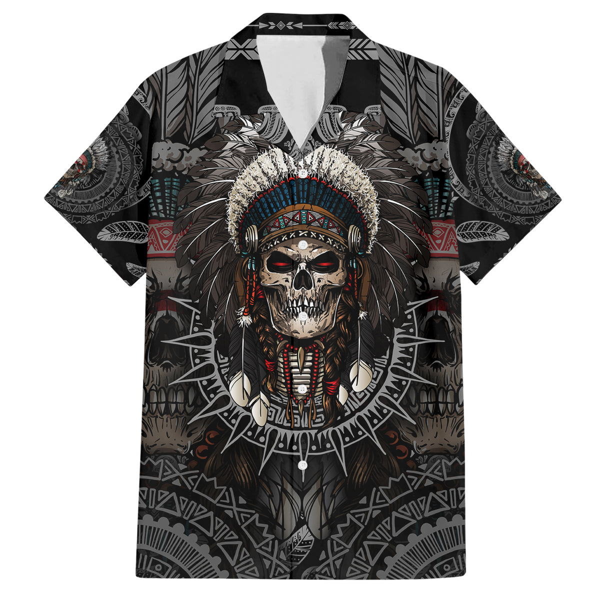 Skull Native American Warrior Hawaiian Shirt - Wonder Print Shop