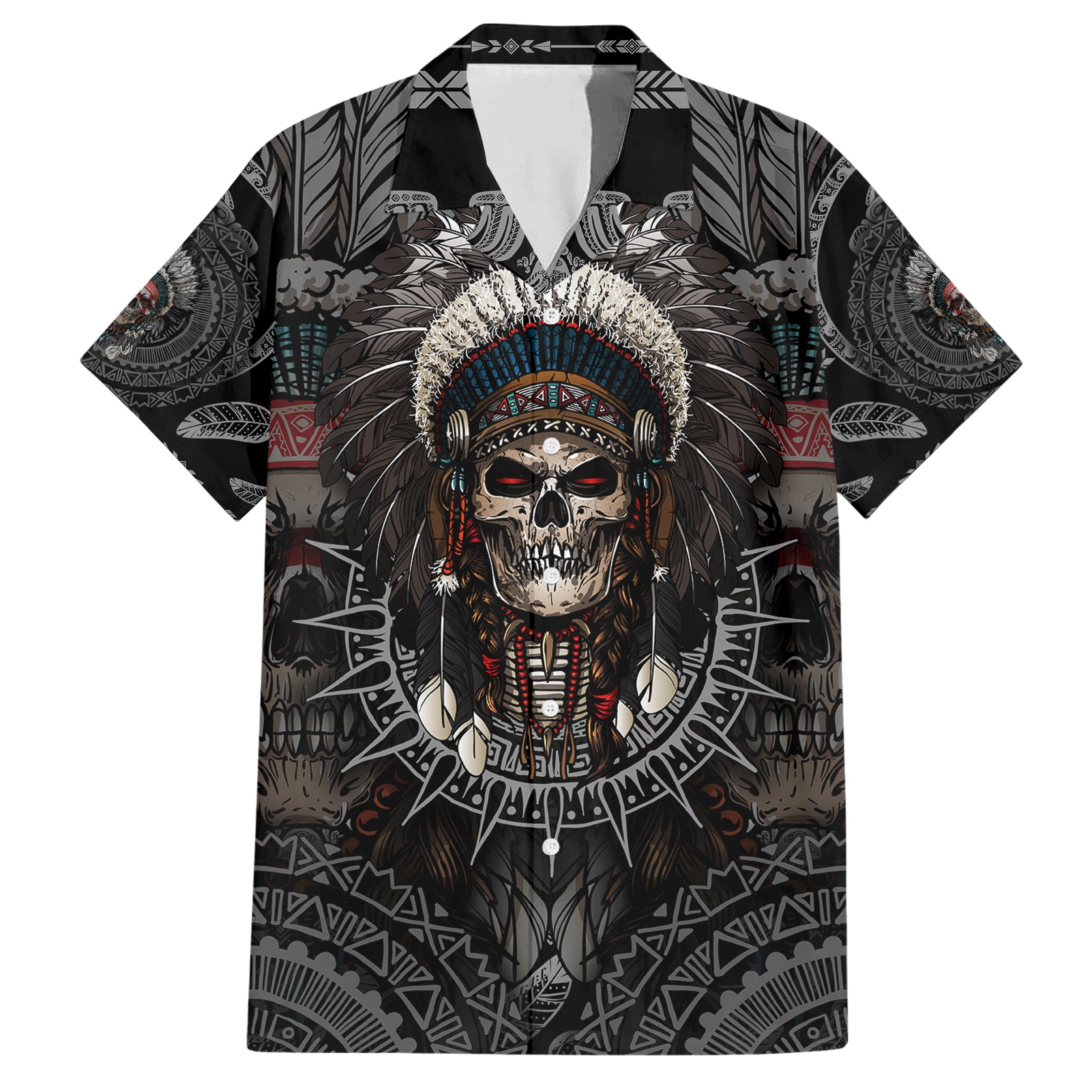 skull-native-american-warrior-hawaiian-shirt