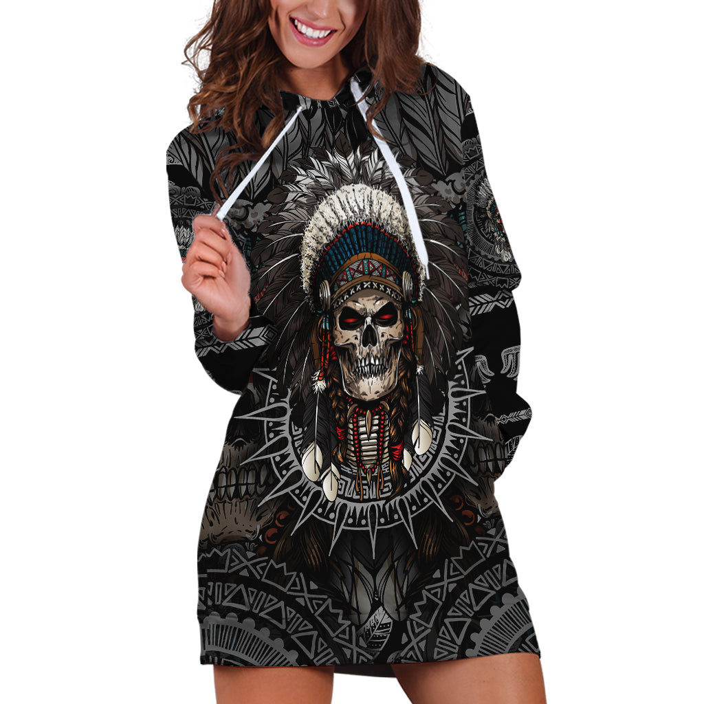 Skull Native American Warrior Hoodie Dress - Wonder Print Shop