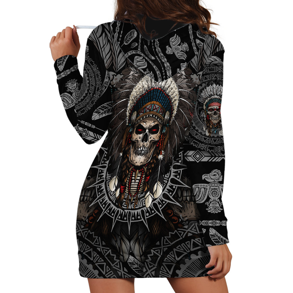 Skull Native American Warrior Hoodie Dress - Wonder Print Shop