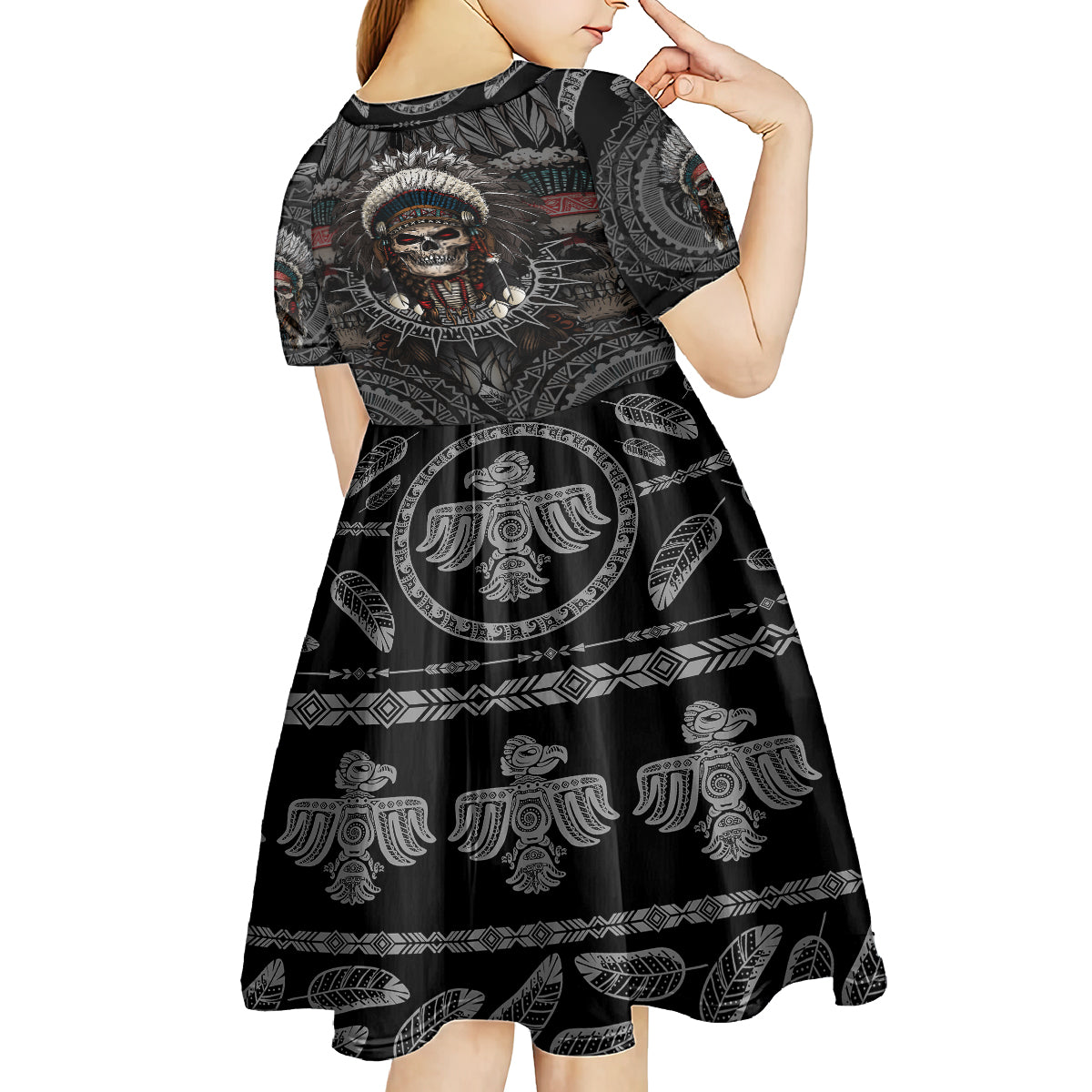 Skull Native American Warrior Kid Short Sleeve Dress - Wonder Print Shop