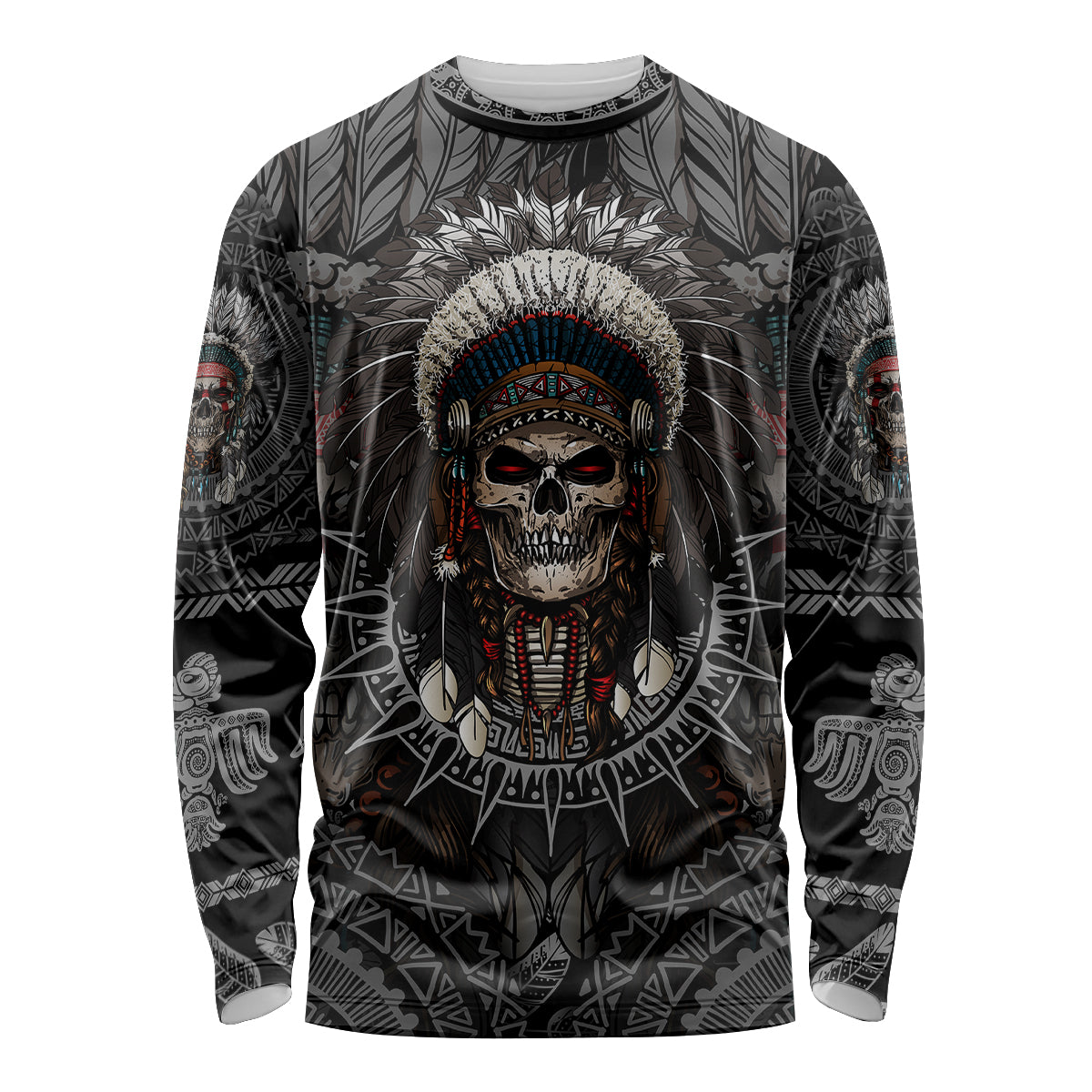Skull Native American Warrior Long Sleeve Shirt - Wonder Print Shop
