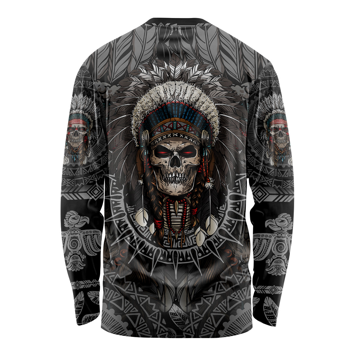 Skull Native American Warrior Long Sleeve Shirt - Wonder Print Shop