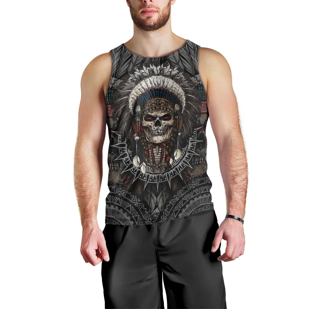 Skull Native American Warrior Men Tank Top - Wonder Print Shop