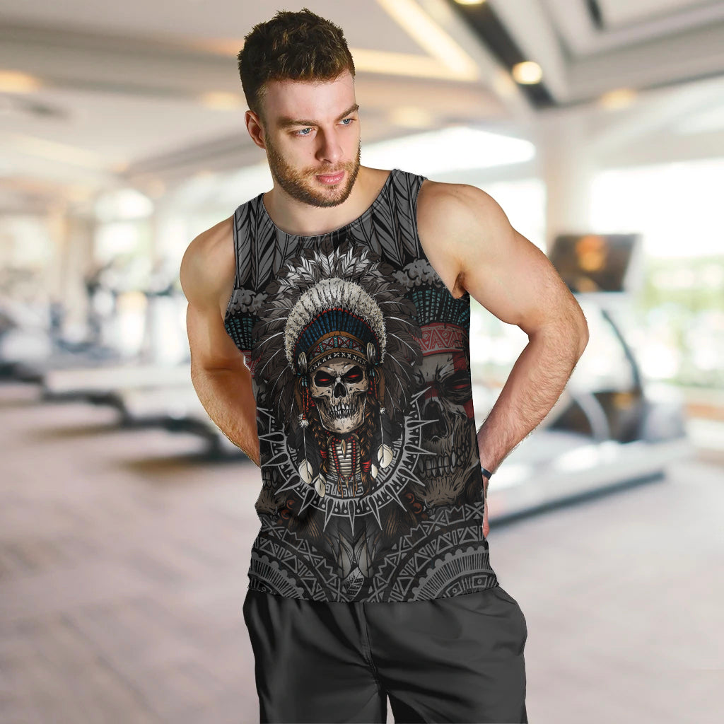 Skull Native American Warrior Men Tank Top - Wonder Print Shop