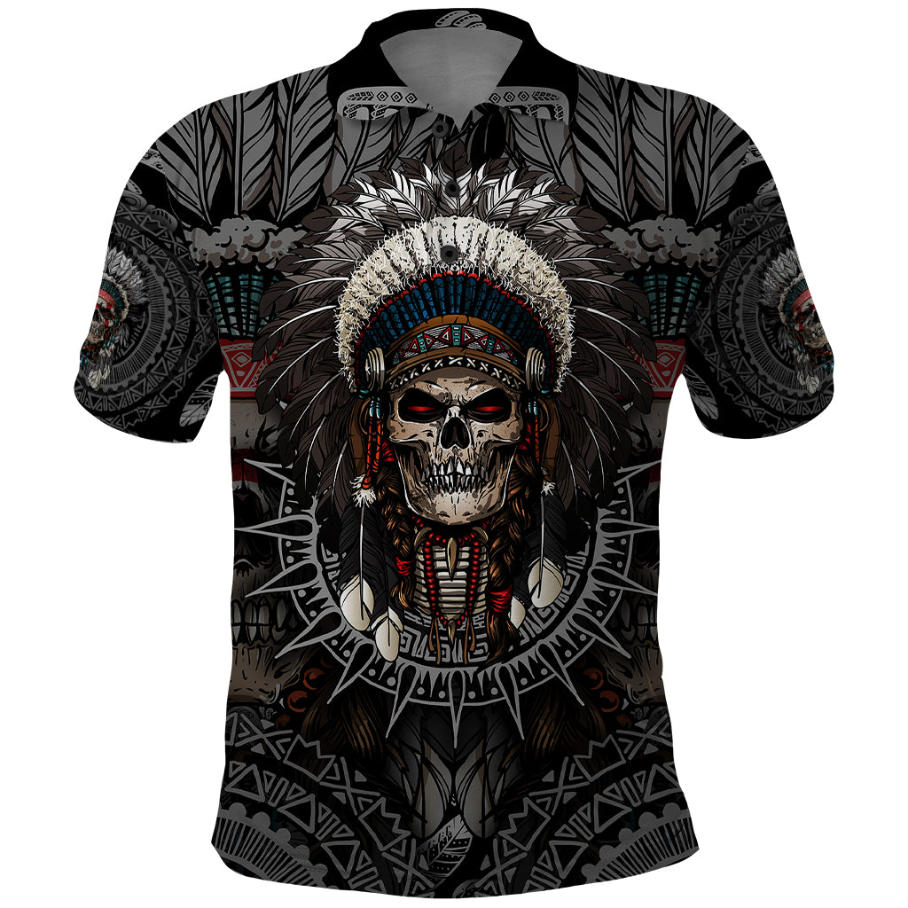 Skull Native American Warrior Polo Shirt - Wonder Print Shop