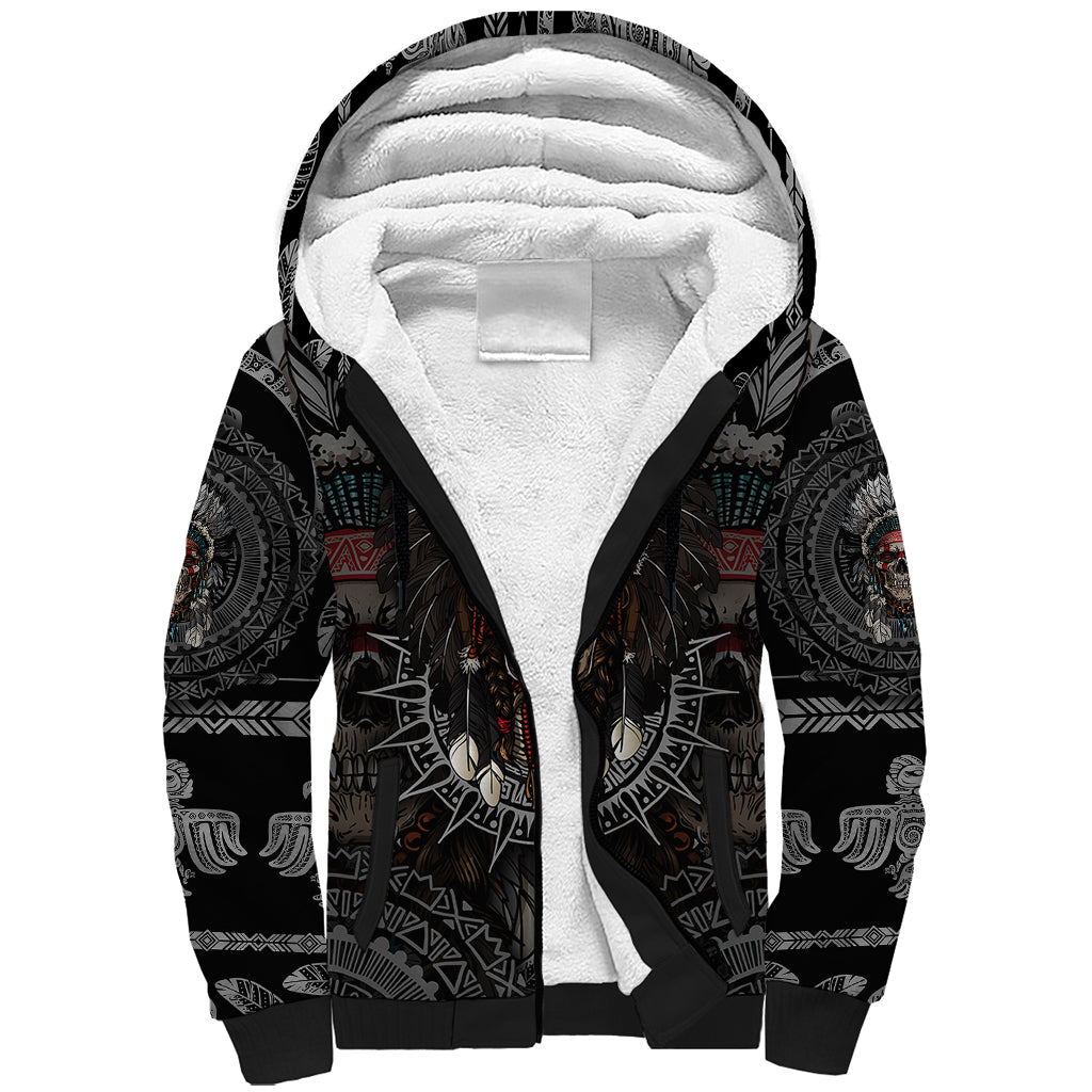 Skull Native American Warrior Sherpa Hoodie - Wonder Print Shop