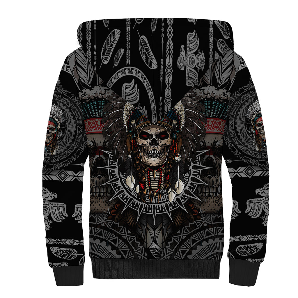 Skull Native American Warrior Sherpa Hoodie - Wonder Print Shop