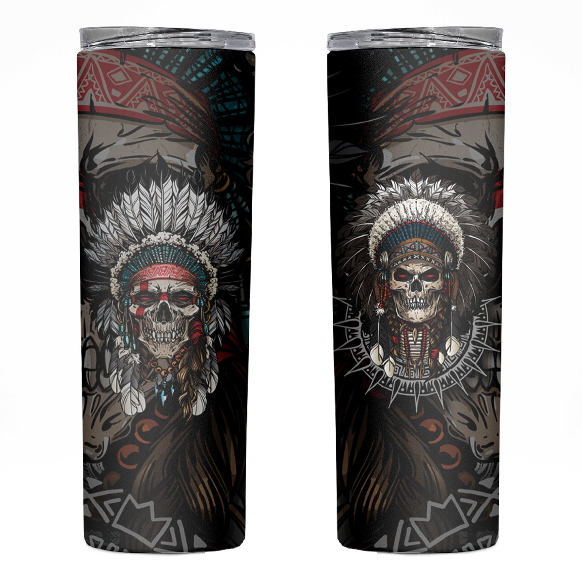 Skull Native American Warrior Skinny Tumbler - Wonder Print Shop