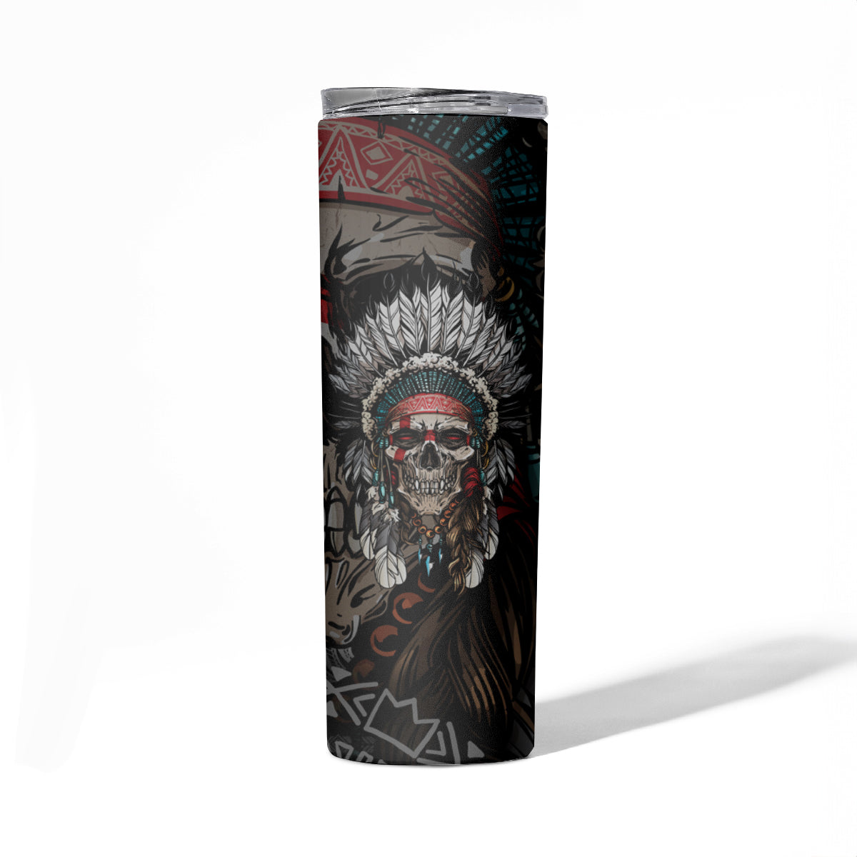 Skull Native American Warrior Skinny Tumbler - Wonder Print Shop