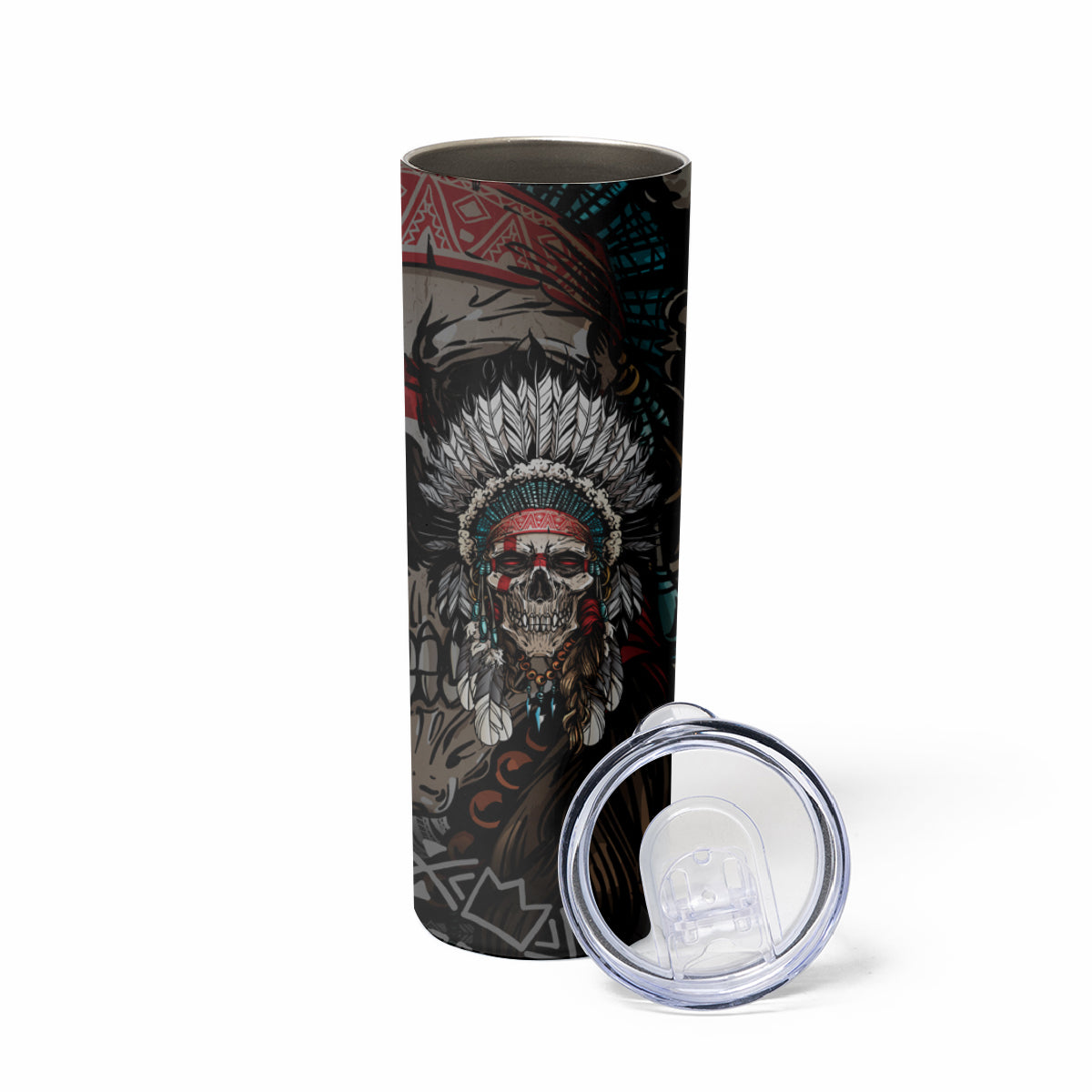 Skull Native American Warrior Skinny Tumbler - Wonder Print Shop