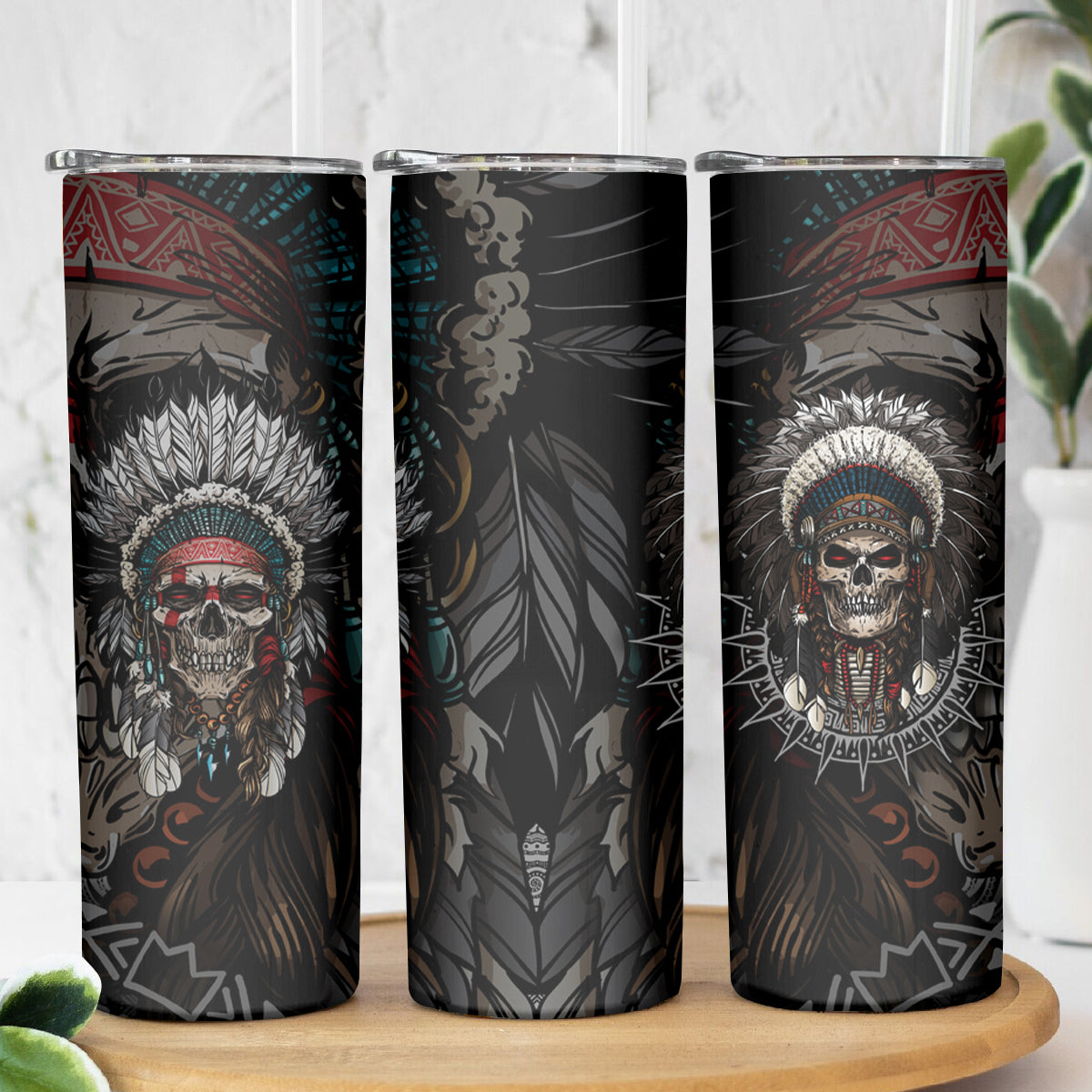 Skull Native American Warrior Skinny Tumbler - Wonder Print Shop