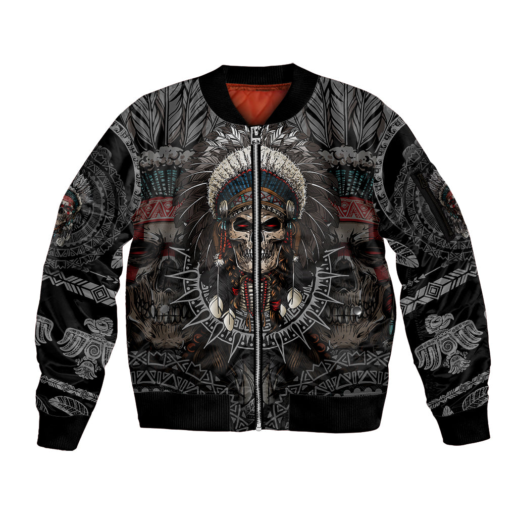 Skull Native American Warrior Sleeve Zip Bomber Jacket - Wonder Print Shop