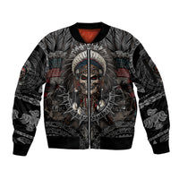 Skull Native American Warrior Sleeve Zip Bomber Jacket - Wonder Print Shop