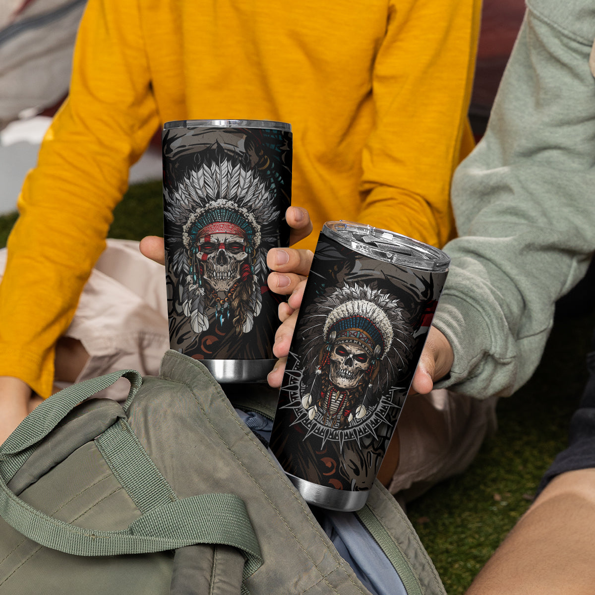 Skull Native American Warrior Tumbler Cup - Wonder Print Shop