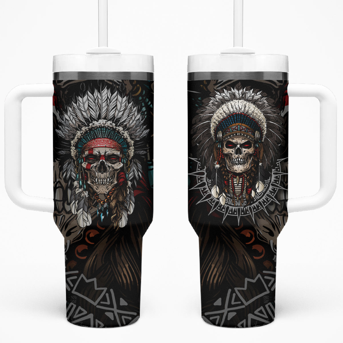 Skull Native American Warrior Tumbler With Handle - Wonder Print Shop