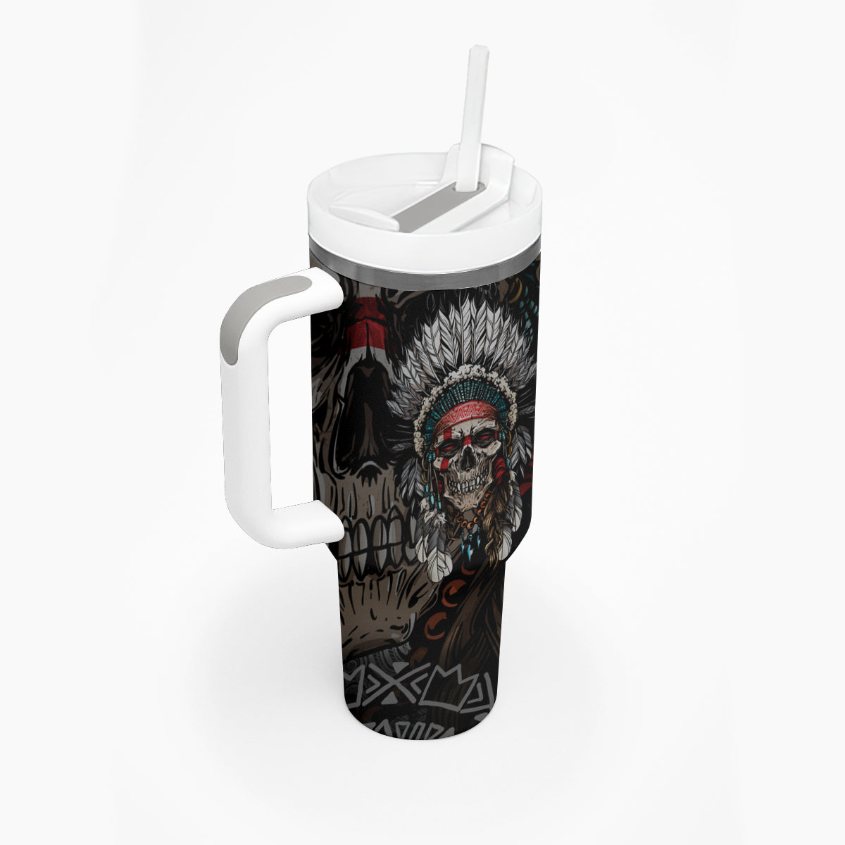 Skull Native American Warrior Tumbler With Handle - Wonder Print Shop