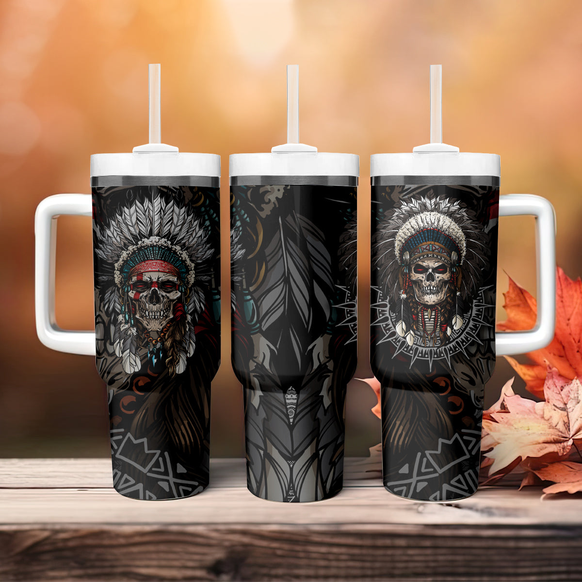 Skull Native American Warrior Tumbler With Handle - Wonder Print Shop
