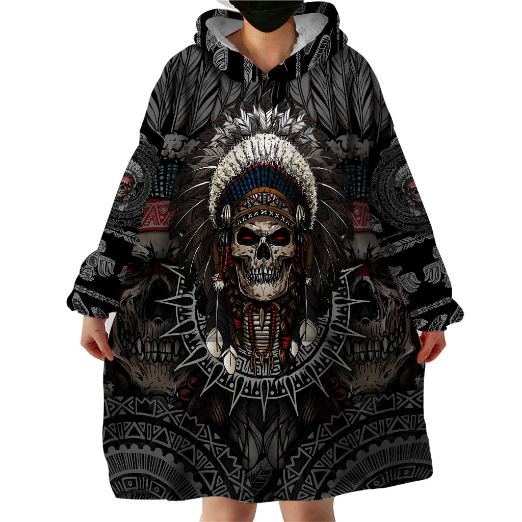 Skull Native American Warrior Wearable Blanket Hoodie - Wonder Print Shop