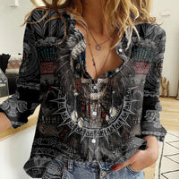 Skull Native American Warrior Women Casual Shirt - Wonder Print Shop