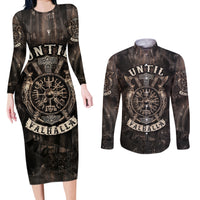 Until Valhalla Viking Couples Matching Long Sleeve Bodycon Dress and Long Sleeve Button Shirts - Wonder Print Shop