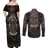 Until Valhalla Viking Couples Matching Off Shoulder Maxi Dress and Long Sleeve Button Shirts - Wonder Print Shop