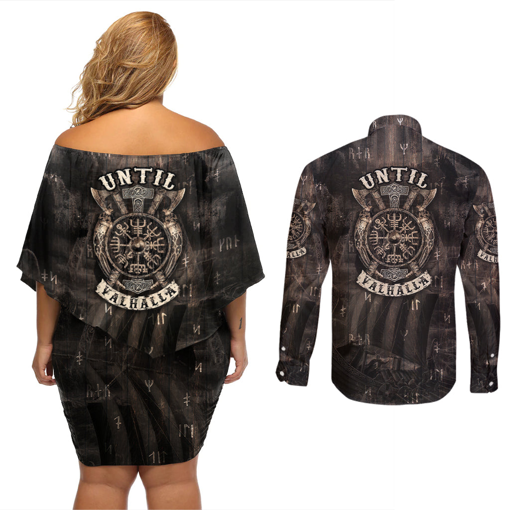 Until Valhalla Viking Couples Matching Off Shoulder Short Dress and Long Sleeve Button Shirts - Wonder Print Shop