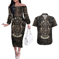 Until Valhalla Viking Couples Matching Off The Shoulder Long Sleeve Dress and Hawaiian Shirt - Wonder Print Shop