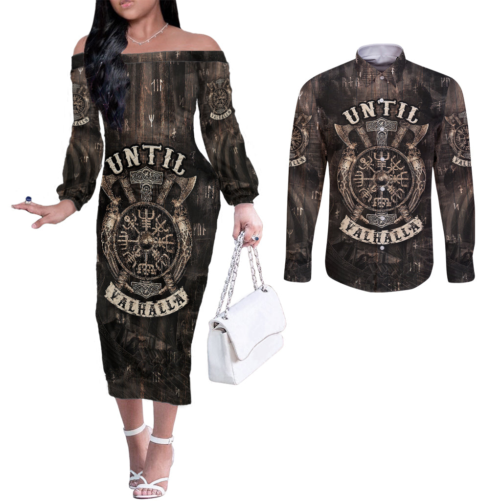 until-valhalla-viking-couples-matching-off-the-shoulder-long-sleeve-dress-and-long-sleeve-button-shirts