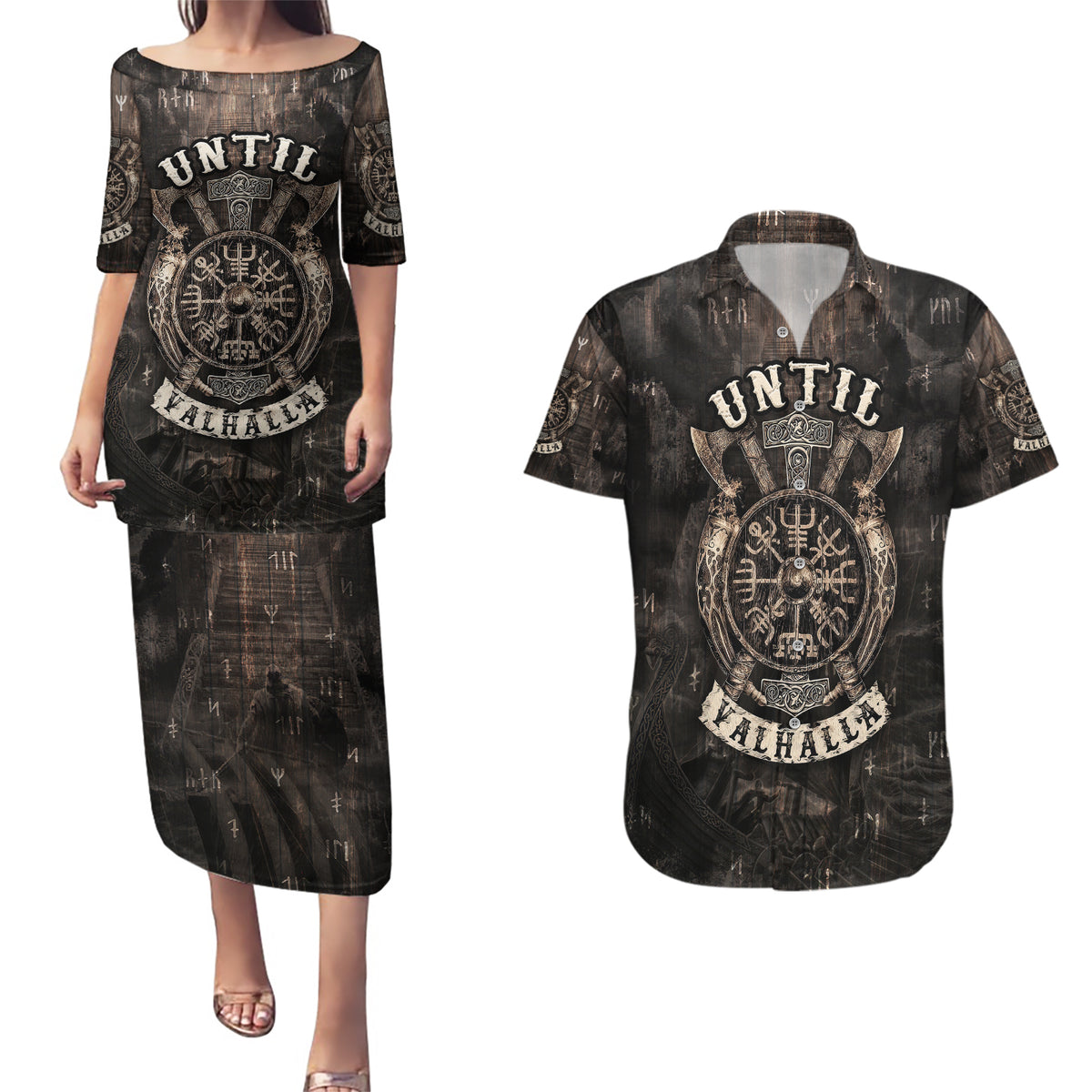 Until Valhalla Viking Couples Matching Puletasi Dress and Hawaiian Shirt - Wonder Print Shop