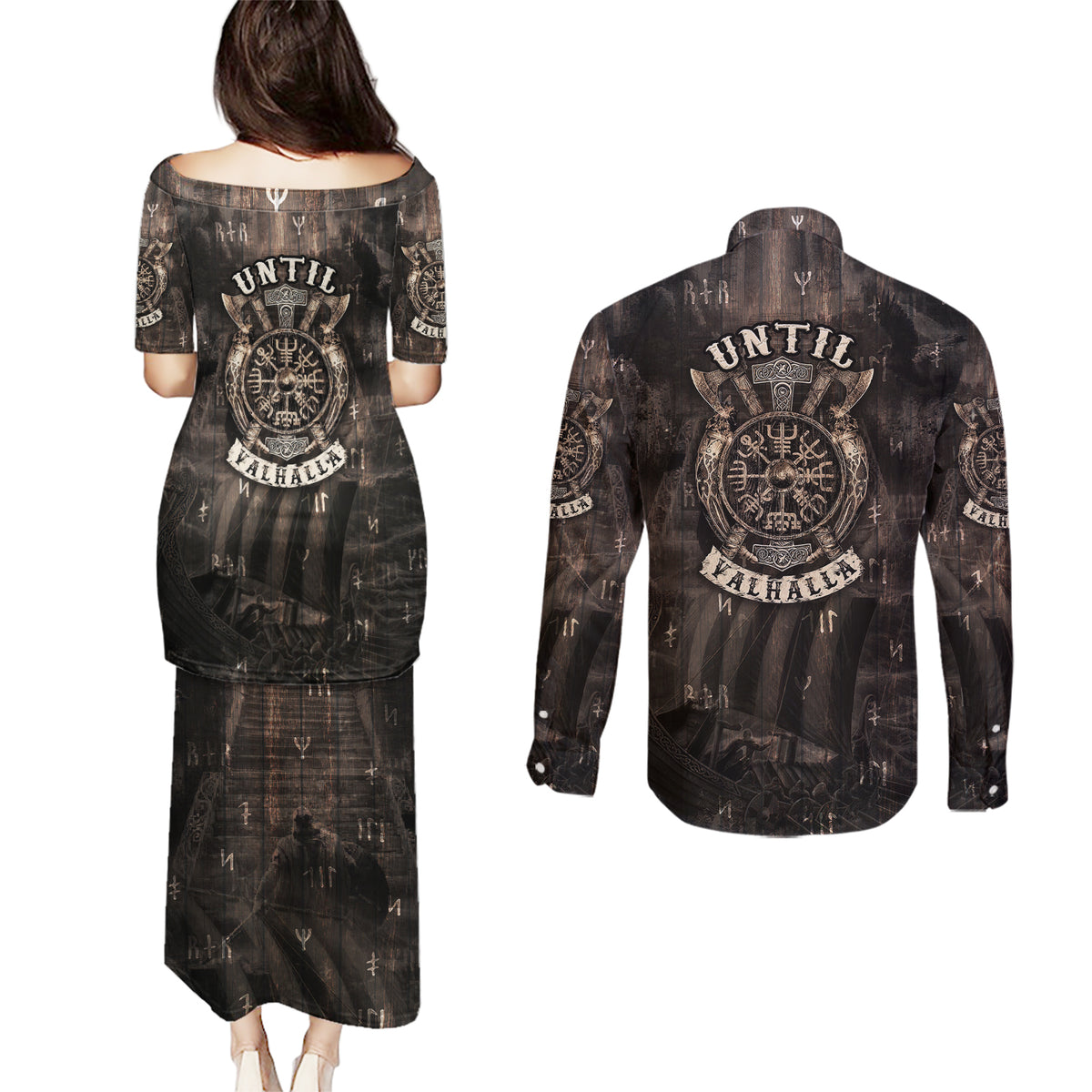 Until Valhalla Viking Couples Matching Puletasi Dress and Long Sleeve Button Shirts - Wonder Print Shop