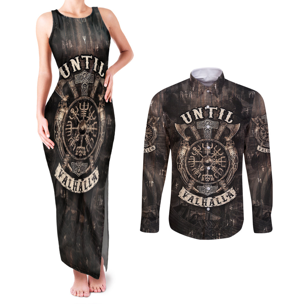 Until Valhalla Viking Couples Matching Tank Maxi Dress and Long Sleeve Button Shirts - Wonder Print Shop