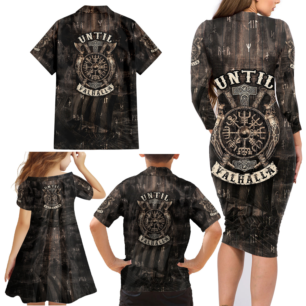 Until Valhalla Viking Family Matching Long Sleeve Bodycon Dress and Hawaiian Shirt - Wonder Print Shop