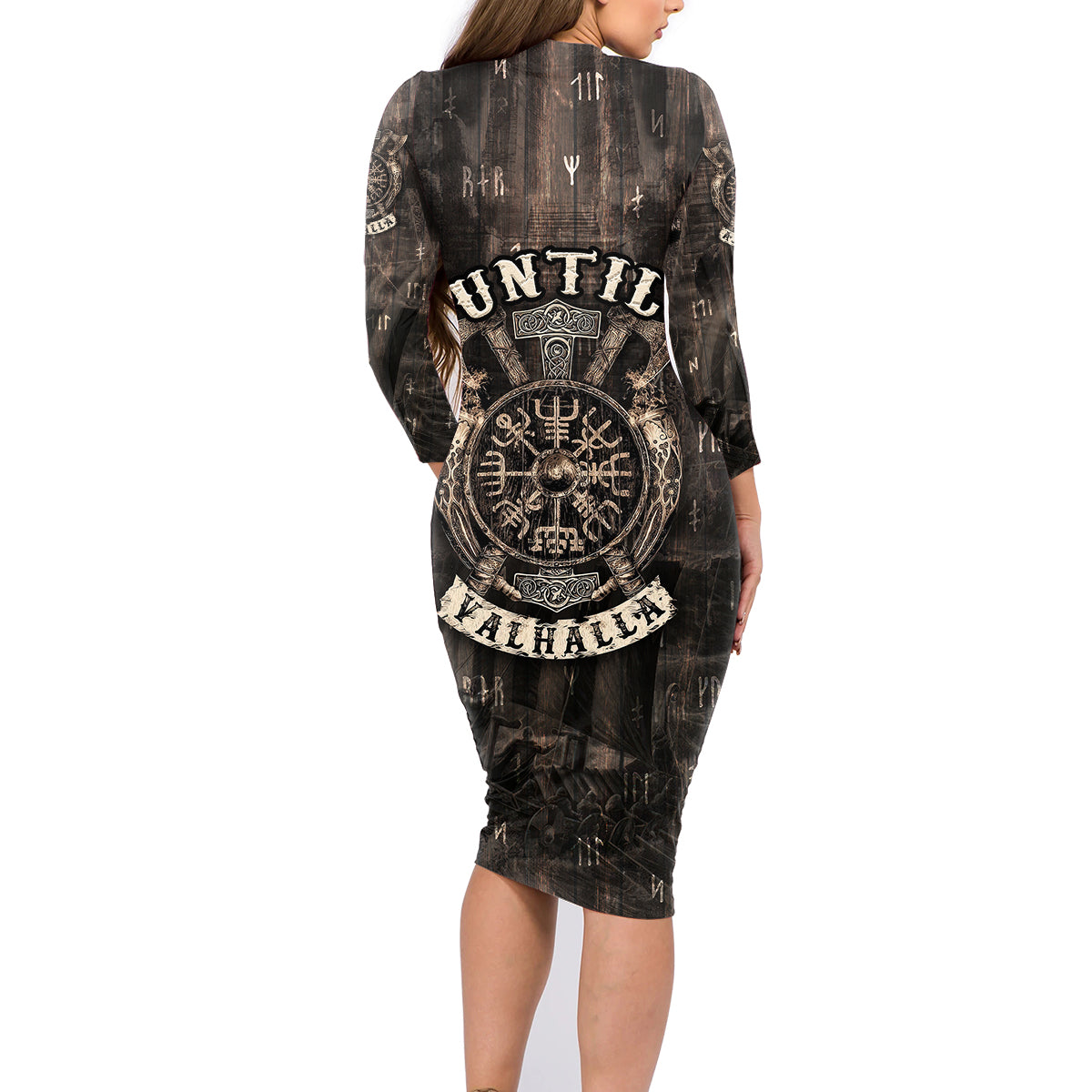 Until Valhalla Viking Family Matching Long Sleeve Bodycon Dress and Hawaiian Shirt - Wonder Print Shop