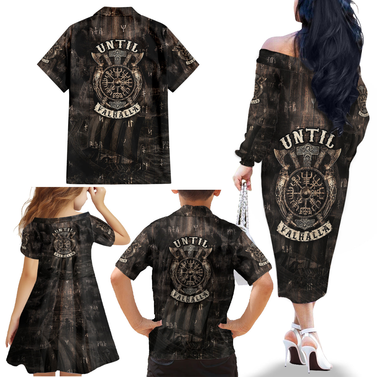 Until Valhalla Viking Family Matching Off Shoulder Long Sleeve Dress and Hawaiian Shirt - Wonder Print Shop