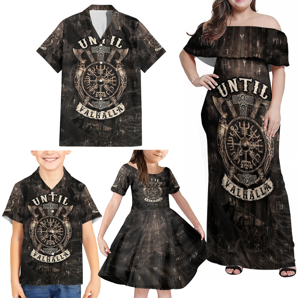 Until Valhalla Viking Family Matching Off Shoulder Maxi Dress and Hawaiian Shirt - Wonder Print Shop