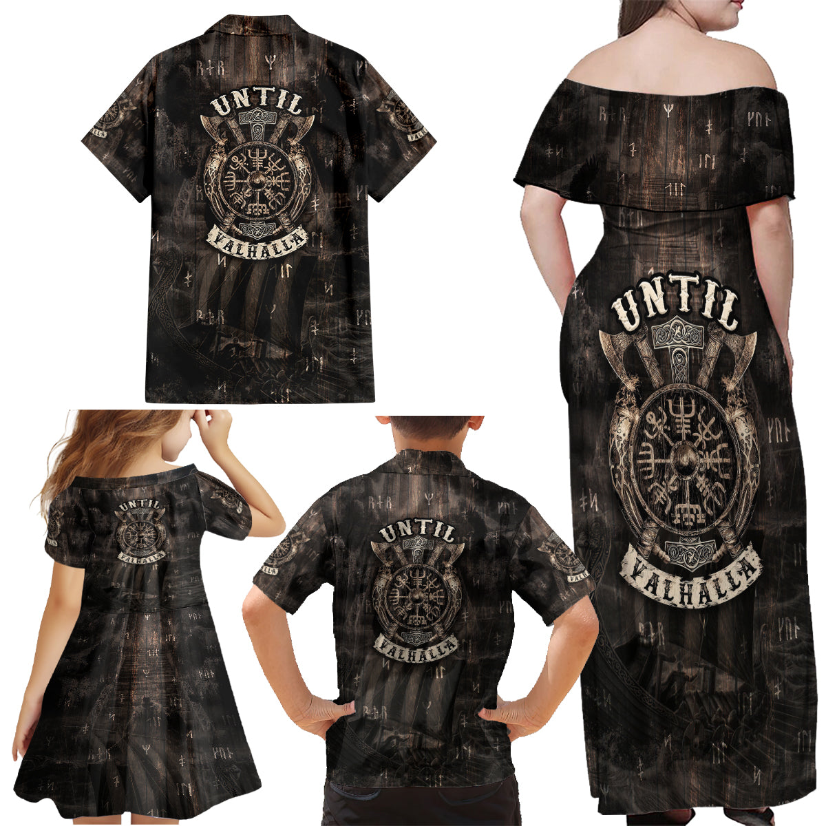 Until Valhalla Viking Family Matching Off Shoulder Maxi Dress and Hawaiian Shirt - Wonder Print Shop