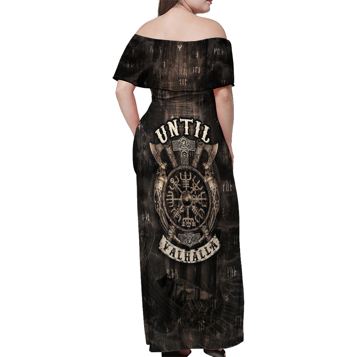 Until Valhalla Viking Family Matching Off Shoulder Maxi Dress and Hawaiian Shirt - Wonder Print Shop