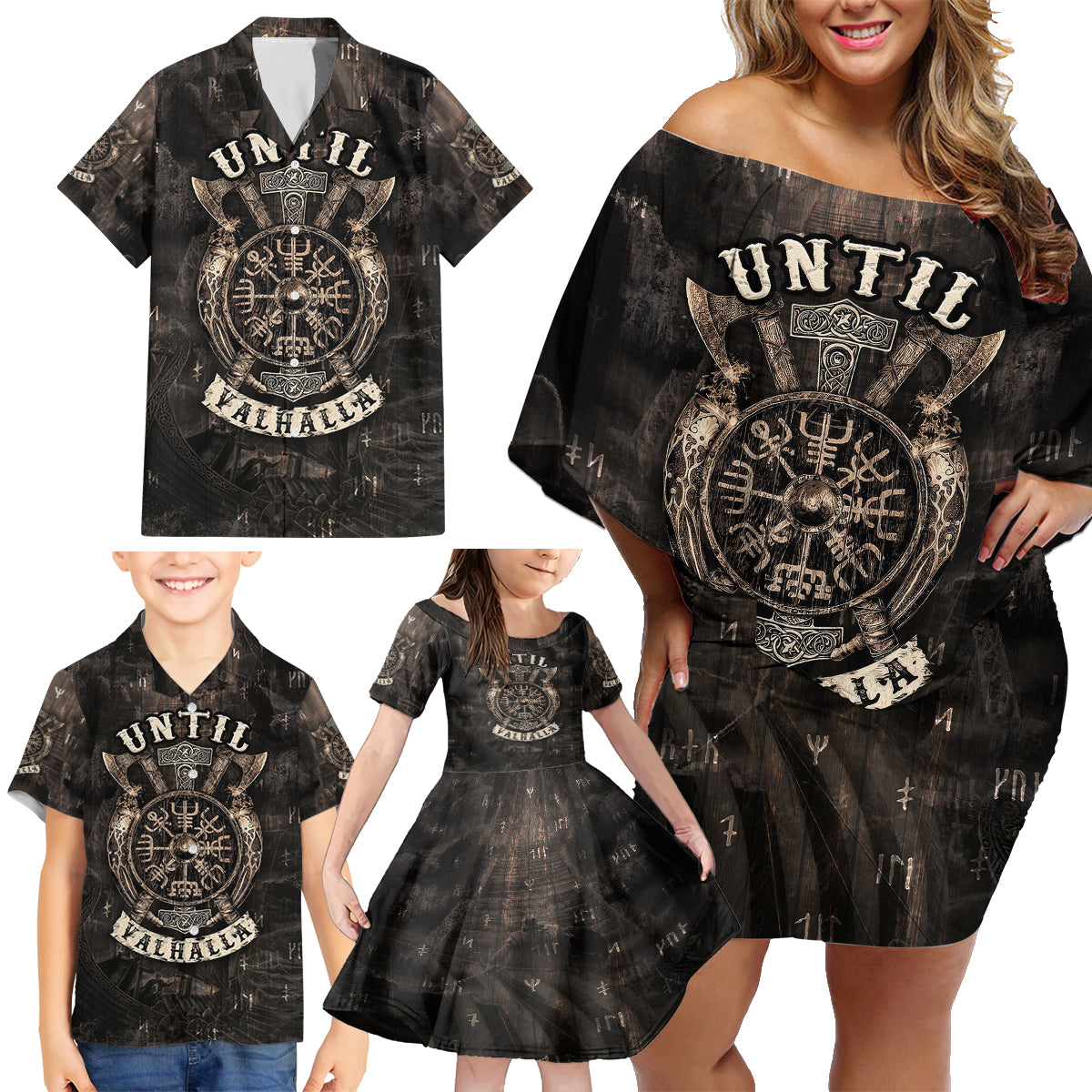 Until Valhalla Viking Family Matching Off Shoulder Short Dress and Hawaiian Shirt - Wonder Print Shop