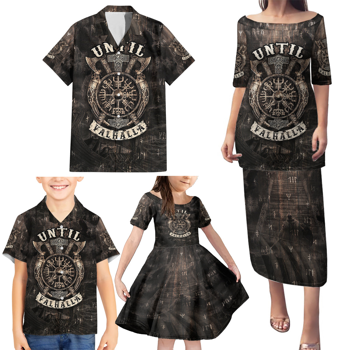 Until Valhalla Viking Family Matching Puletasi Dress and Hawaiian Shirt - Wonder Print Shop