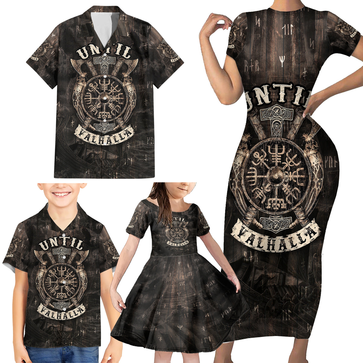 Until Valhalla Viking Family Matching Short Sleeve Bodycon Dress and Hawaiian Shirt - Wonder Print Shop