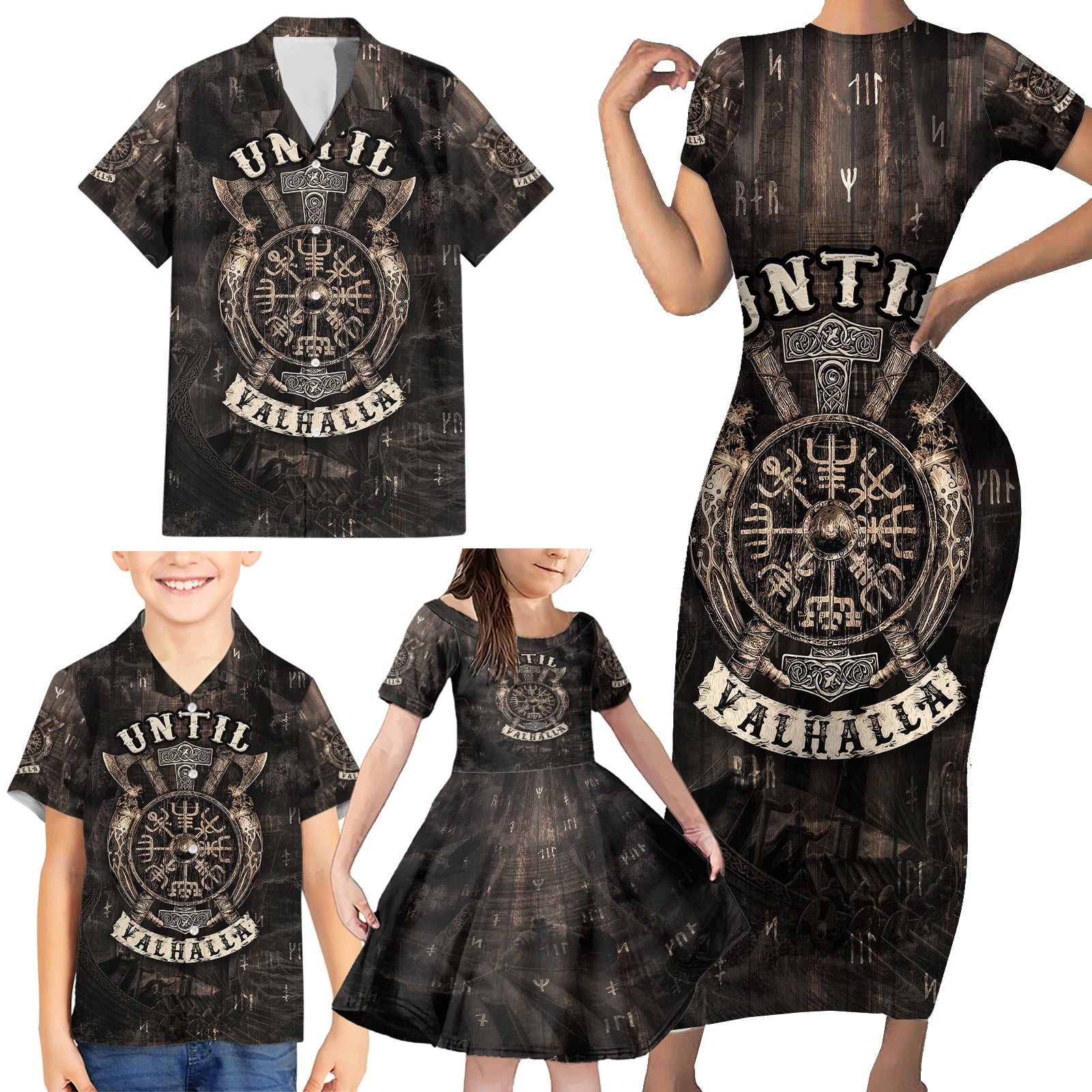 Until Valhalla Viking Family Matching Short Sleeve Bodycon Dress and Hawaiian Shirt - Wonder Print Shop