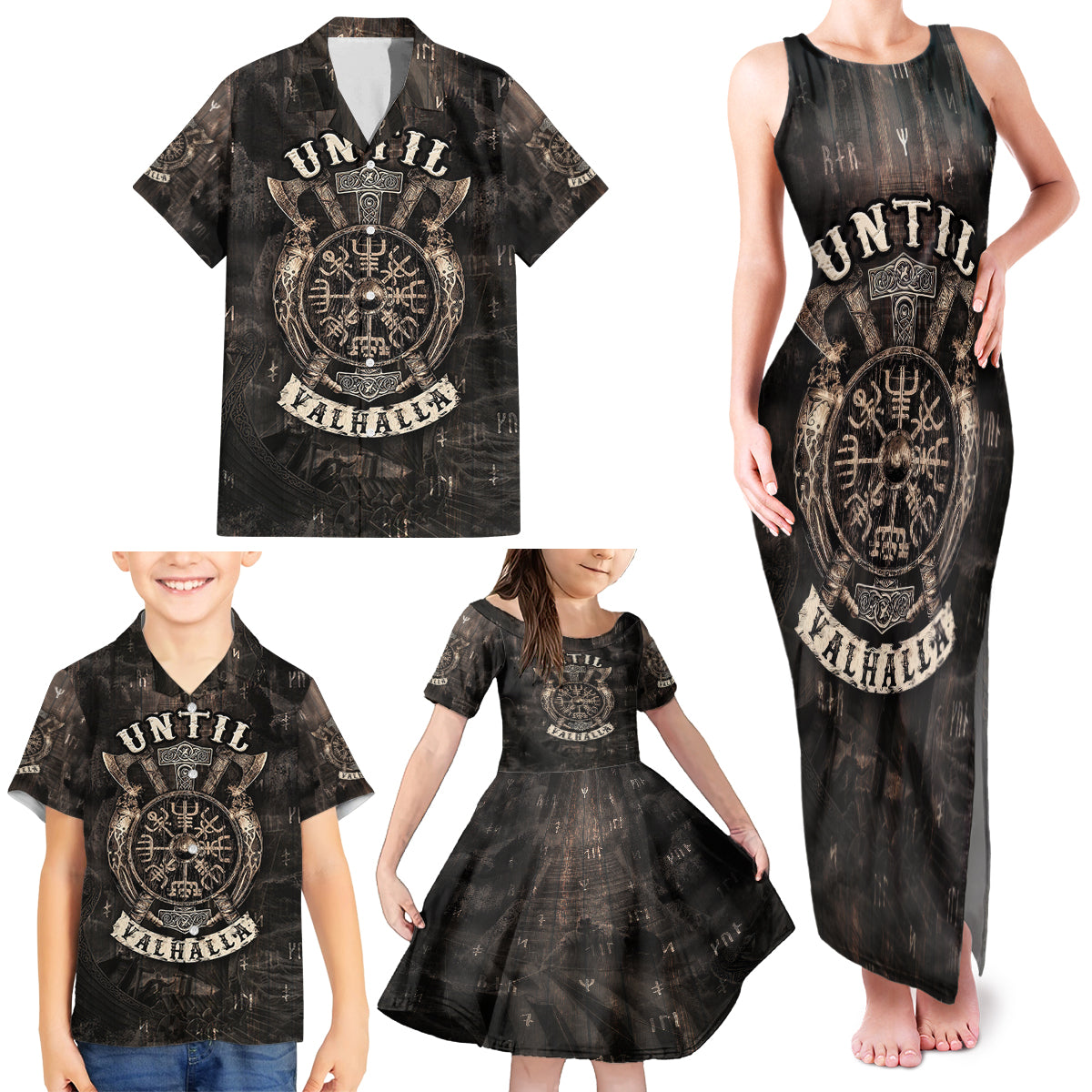 Until Valhalla Viking Family Matching Tank Maxi Dress and Hawaiian Shirt - Wonder Print Shop