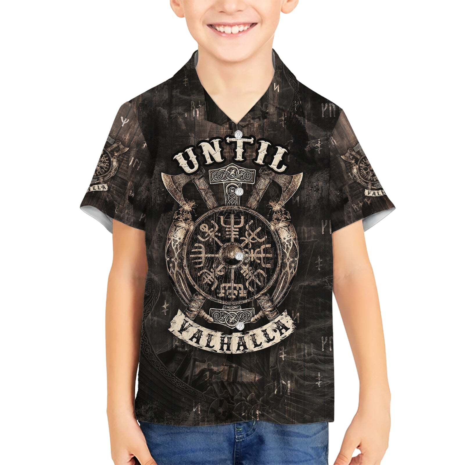 Until Valhalla Viking Kid Hawaiian Shirt - Wonder Print Shop
