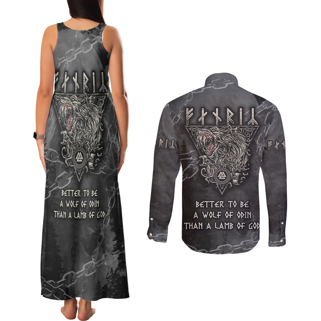 Fenir Viking Couples Matching Tank Maxi Dress and Long Sleeve Button Shirts Better to be a Wolf of Odin - Wonder Print Shop