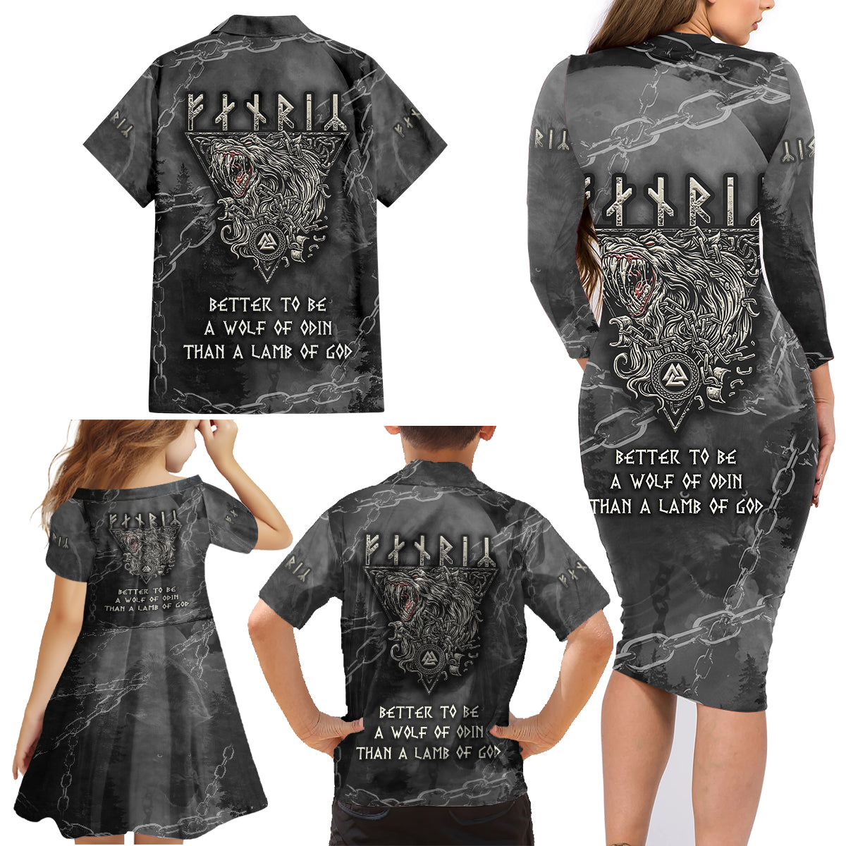 Fenir Viking Family Matching Long Sleeve Bodycon Dress and Hawaiian Shirt Better to be a Wolf of Odin - Wonder Print Shop